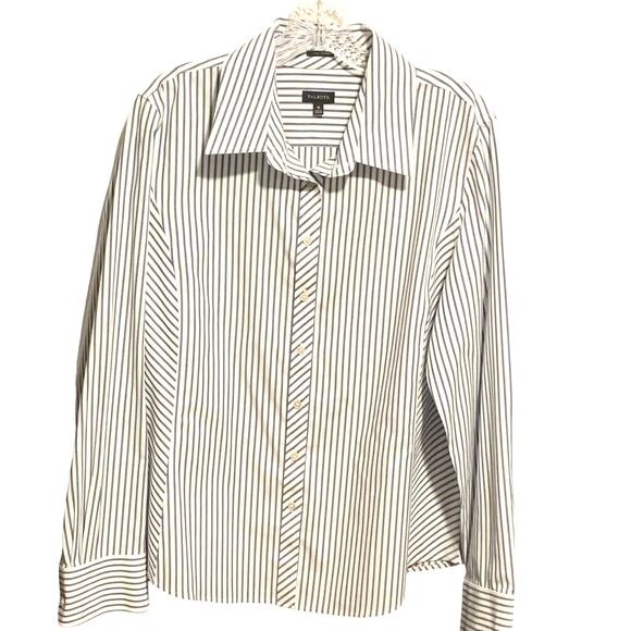 TALBOTS Size 16 Wrinkle Resistant Blue White Stripe Button Down Shirt Stretch - Picture 1 of 8